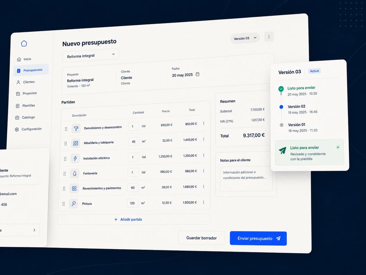 Mockup de Panel de presupuestos para empresa de reformas